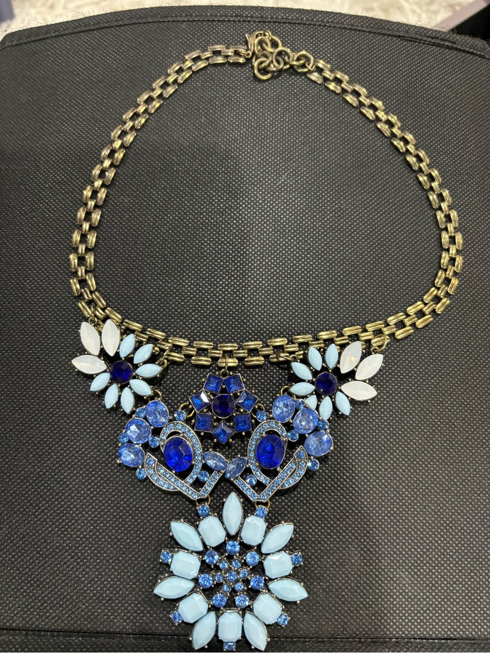 Statement Blue Floral Crystal Necklace - Women Jewelry